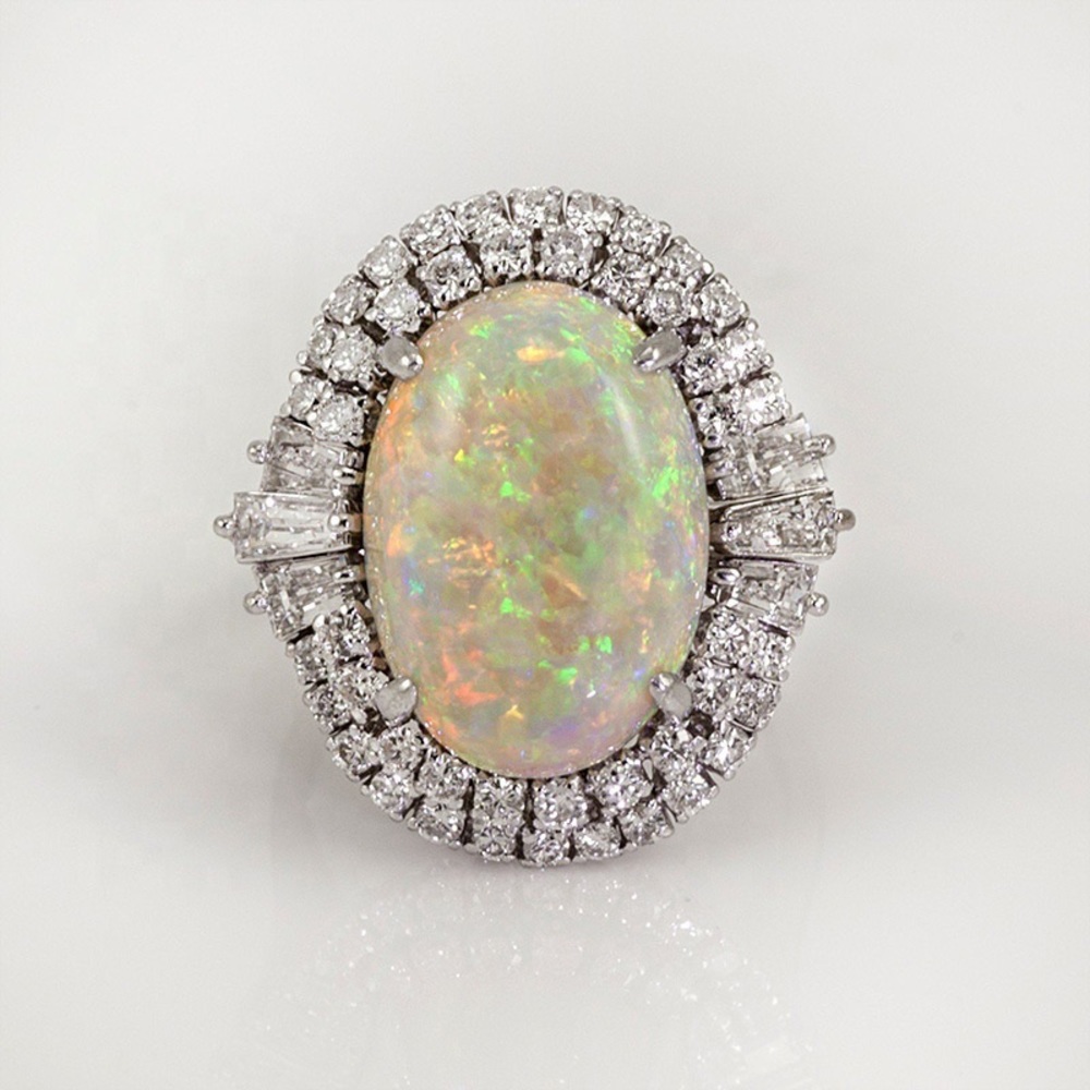 New 925 Silver Fire White Opal Ring - Picture 1 of 5